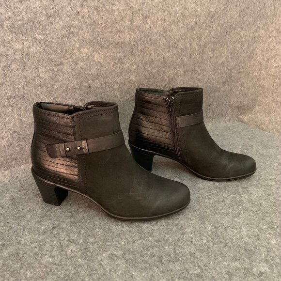 Rockport Cobb Hill Women’s Black Leather Strap Side Zip Ankle Boots - Picture 5 of 10